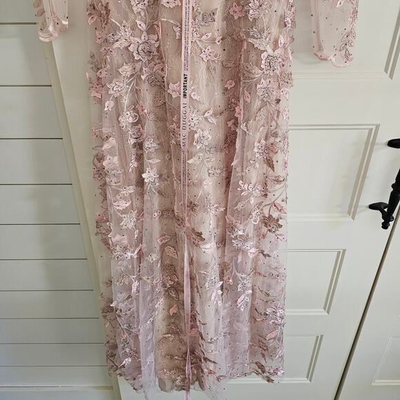 Mac Duggal 70224 Rose Pink Floral Applique Long Sleeve Gown Dress Mesh Size 6 - Picture 4 of 11